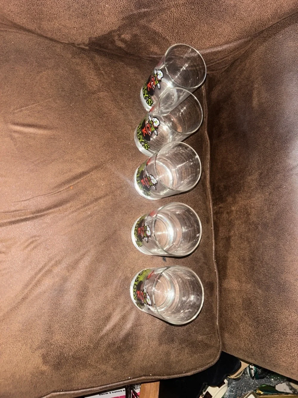 Vintage (5) Kelly's Chilli Liqueur Glass Promo-Rare Decor Leprechaun Prop set